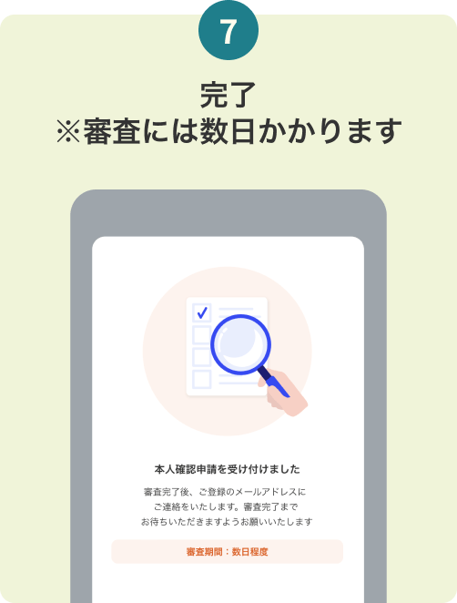 7. 完了 ※審査には数日かかります